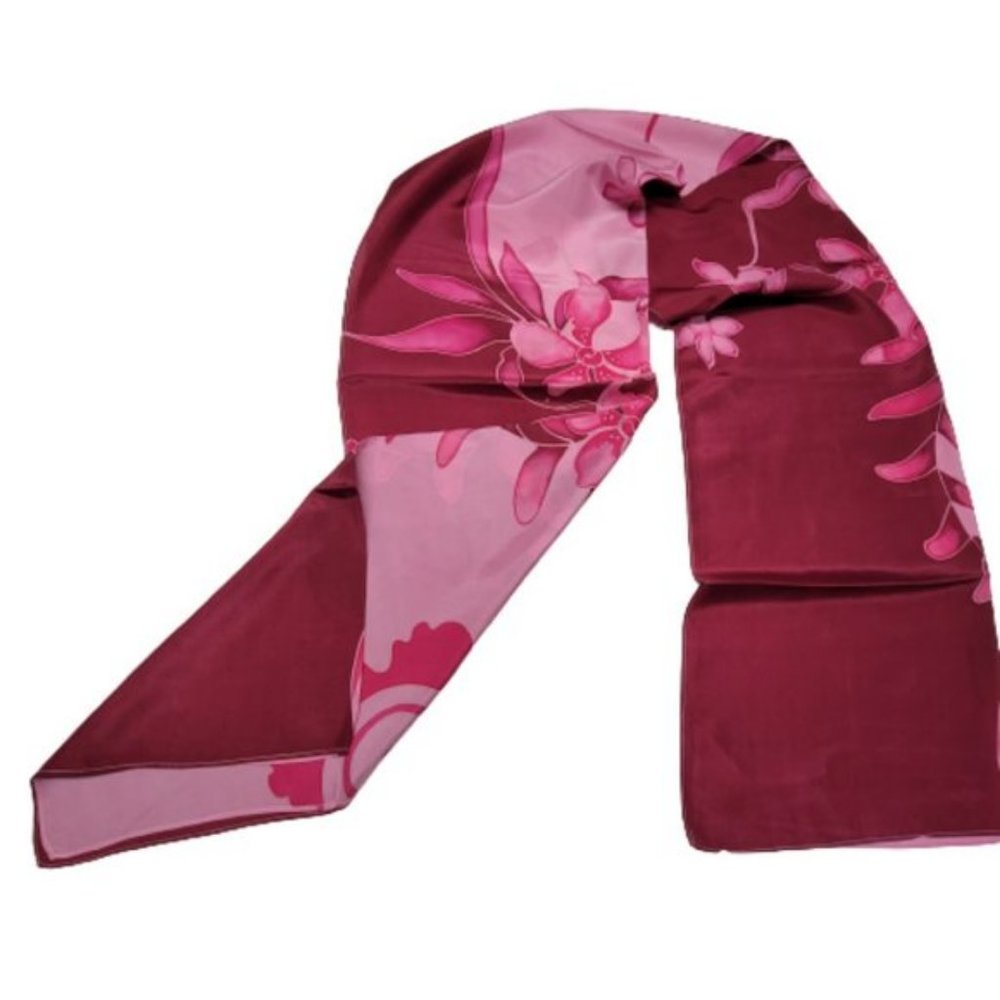 Purple Silk Handpainted Rectangular Scarf In A Tw… - image 3